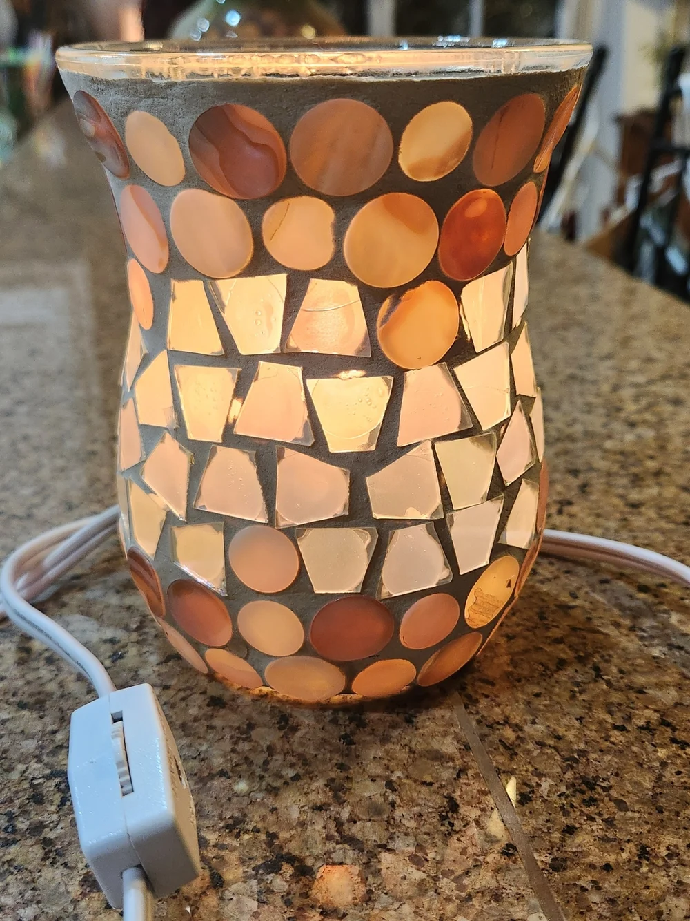 Handcrafted Mosaic Glass Table Lamp - Amber & White